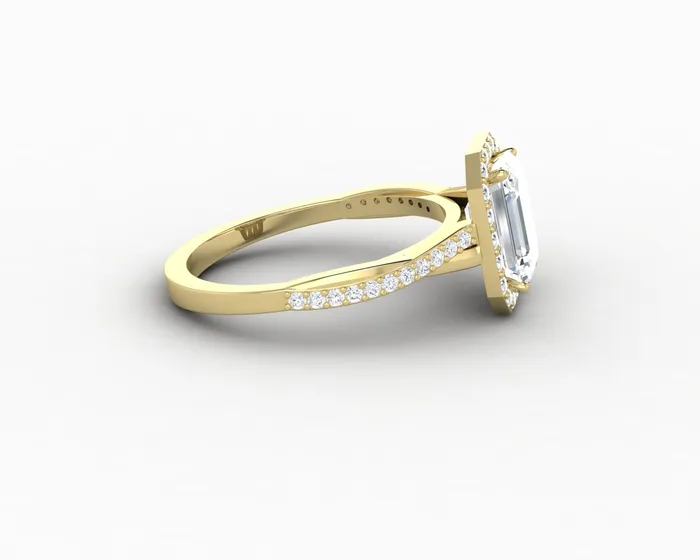 Rings Sapheena Jewelry Demi 17 Ct Emerald Cut Halo Engagement Ring with Side Stones