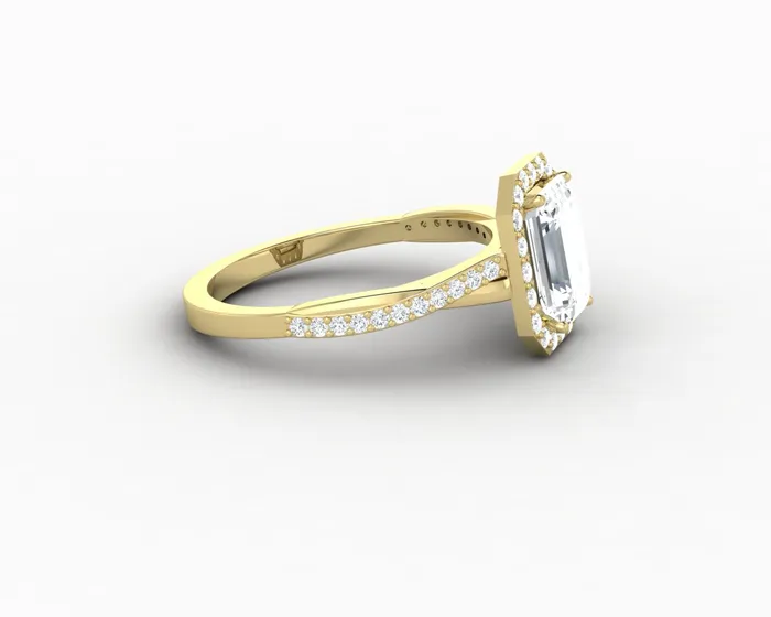 Rings Sapheena Jewelry Demi 17 Ct Emerald Cut Halo Engagement Ring with Side Stones