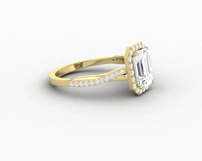Rings Sapheena Jewelry Demi 17 Ct Emerald Cut Halo Engagement Ring with Side Stones