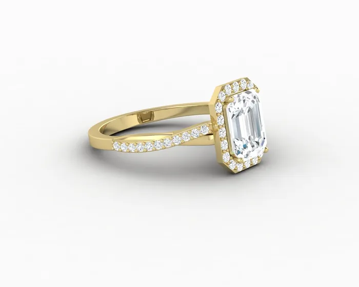 Rings Sapheena Jewelry Demi 17 Ct Emerald Cut Halo Engagement Ring with Side Stones