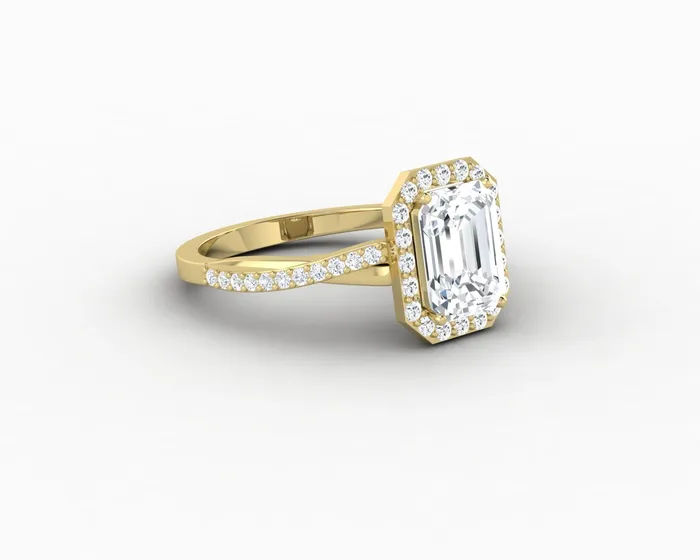 Rings Sapheena Jewelry Demi 17 Ct Emerald Cut Halo Engagement Ring with Side Stones