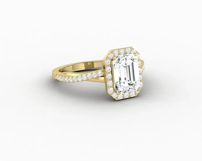 Rings Sapheena Jewelry Demi 17 Ct Emerald Cut Halo Engagement Ring with Side Stones
