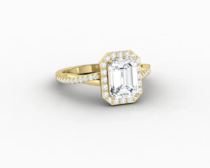 Rings Sapheena Jewelry Demi 17 Ct Emerald Cut Halo Engagement Ring with Side Stones