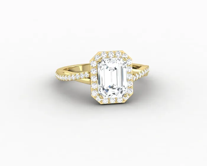 Rings Sapheena Jewelry Demi 17 Ct Emerald Cut Halo Engagement Ring with Side Stones