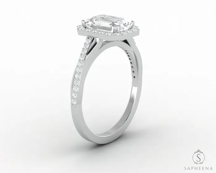 Rings Sapheena Jewelry Demi 17 Ct Emerald Cut Halo Engagement Ring with Side Stones