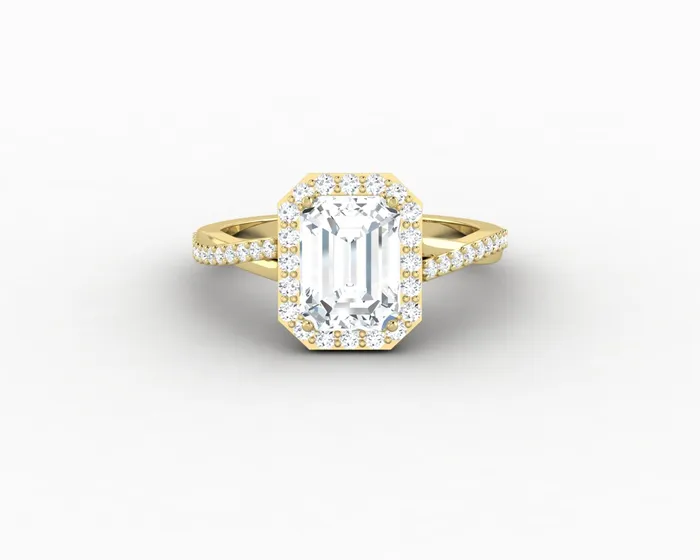 Rings Sapheena Jewelry Demi 17 Ct Emerald Cut Halo Engagement Ring with Side Stones