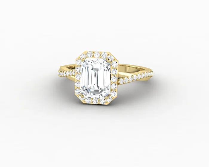 Rings Sapheena Jewelry Demi 17 Ct Emerald Cut Halo Engagement Ring with Side Stones