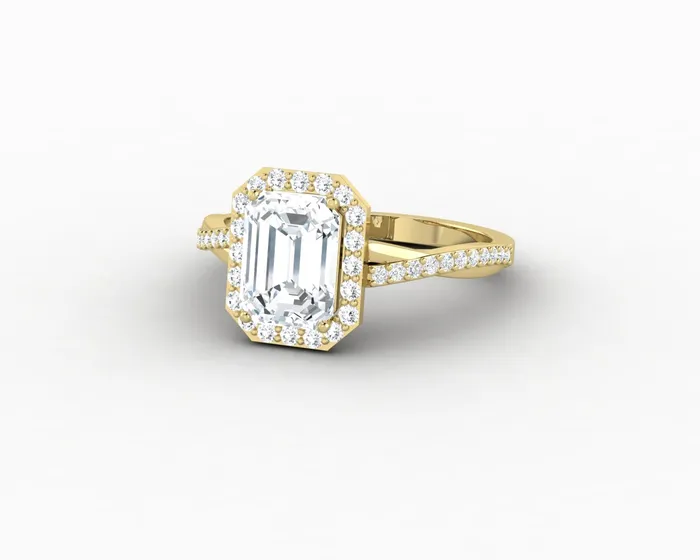 Rings Sapheena Jewelry Demi 17 Ct Emerald Cut Halo Engagement Ring with Side Stones