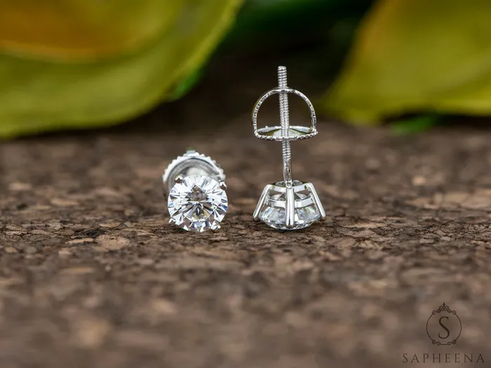 Sapheena Jewelry Earrings Round Moissanite Stud Earrings 1 ct tw
