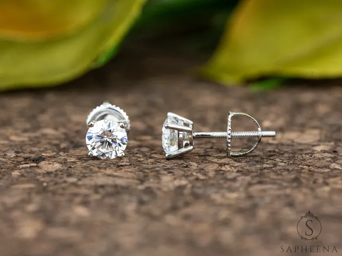 Sapheena Jewelry Earrings Round Moissanite Stud Earrings 1 ct tw