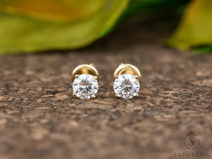 Sapheena Jewelry Earrings Round Moissanite Stud Earrings 1 ct tw