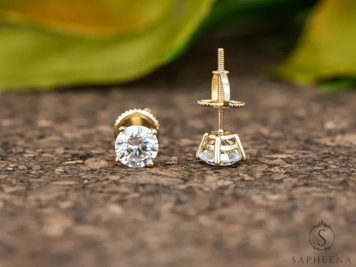 Sapheena Jewelry Earrings Round Moissanite Stud Earrings 1 ct tw