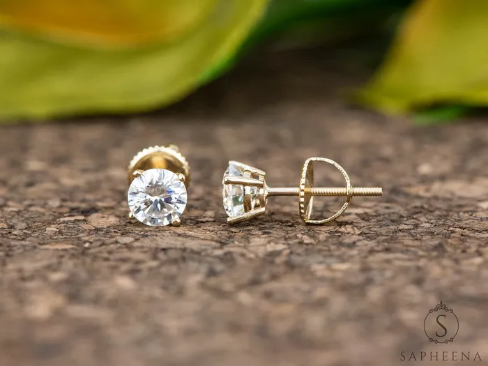 Sapheena Jewelry Earrings Round Moissanite Stud Earrings 1 ct tw