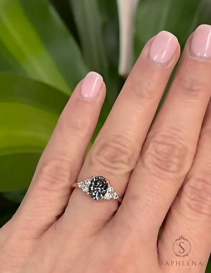 Sapheena Jewelry Rings Astrid 1 12 Ct Oval Cut Grey Moissanite Engagement Ring