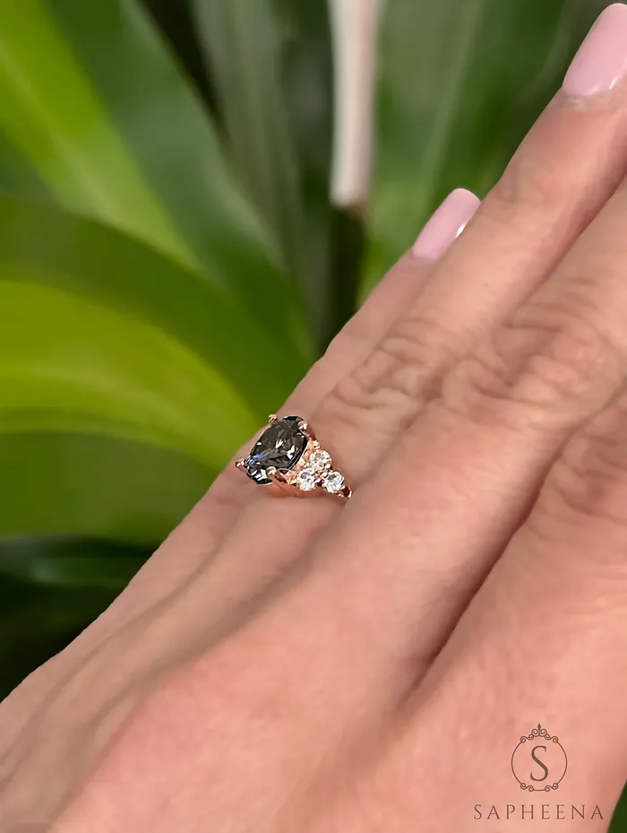 Sapheena Jewelry Rings Astrid 1 12 Ct Oval Cut Grey Moissanite Engagement Ring