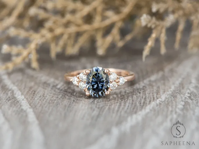 Sapheena Jewelry Rings Astrid 1 12 Ct Oval Cut Grey Moissanite Engagement Ring