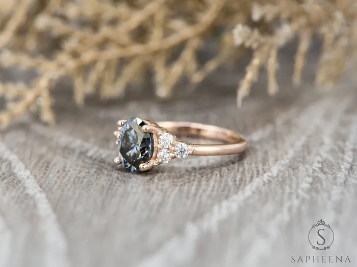 Sapheena Jewelry Rings Astrid 1 12 Ct Oval Cut Grey Moissanite Engagement Ring
