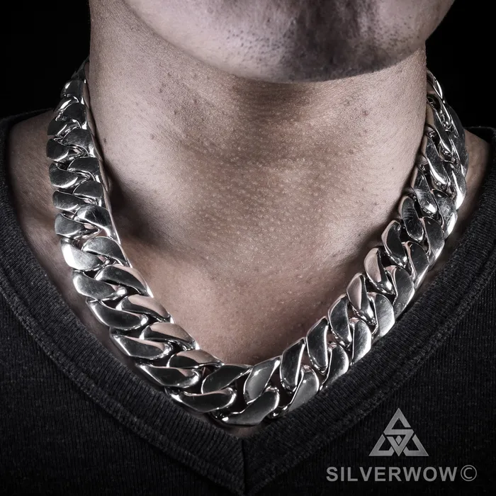 silverwow 20mm Heavy Curb Silver Necklace Chain Necklaces