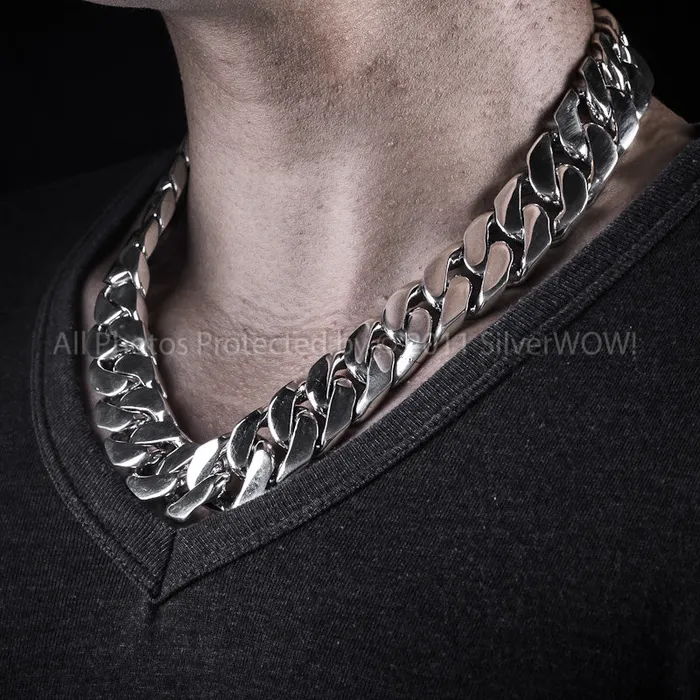 silverwow 20mm Heavy Curb Silver Necklace Chain Necklaces