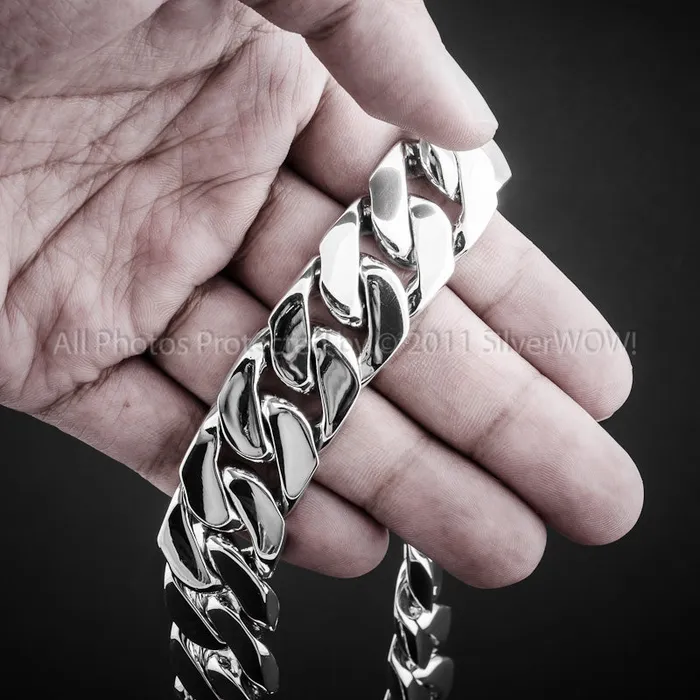 silverwow 20mm Heavy Curb Silver Necklace Chain Necklaces