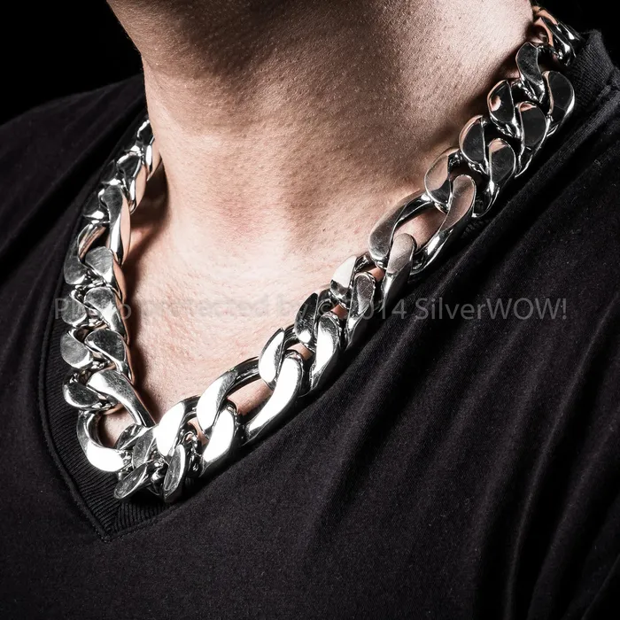 silverwow Necklaces 25mm Silver Figaro Chain Necklace