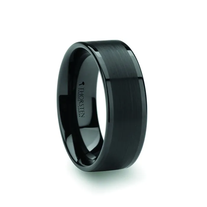 SISSYS LOG CABIN Black Tungsten Mens Wedding Band Rings