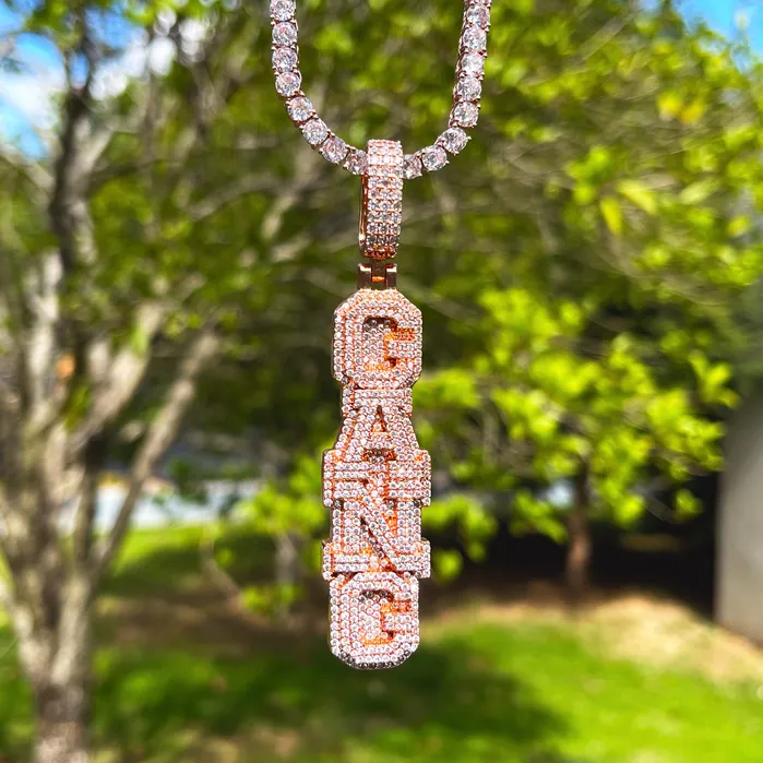 Stacked Letters Iced Out Personalized Custom Name Necklace Pendant Stacked Necklaces