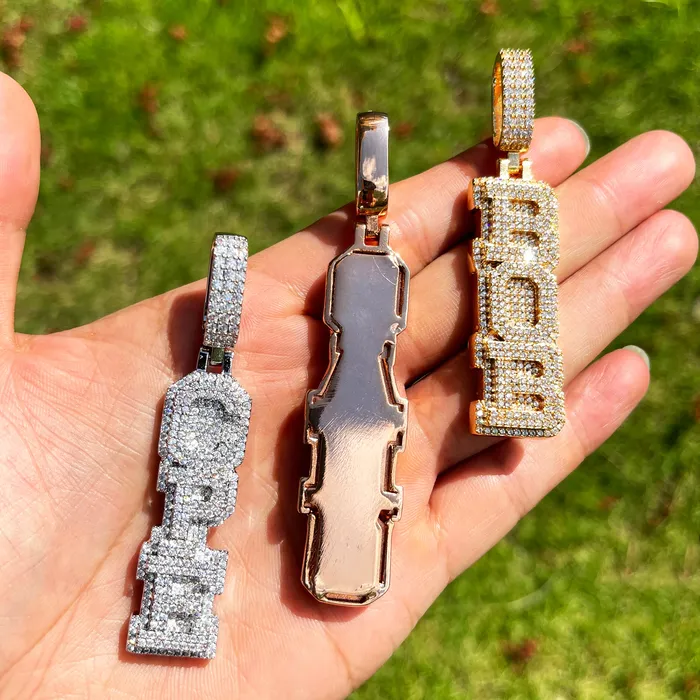 Stacked Letters Iced Out Personalized Custom Name Necklace Pendant Stacked Necklaces
