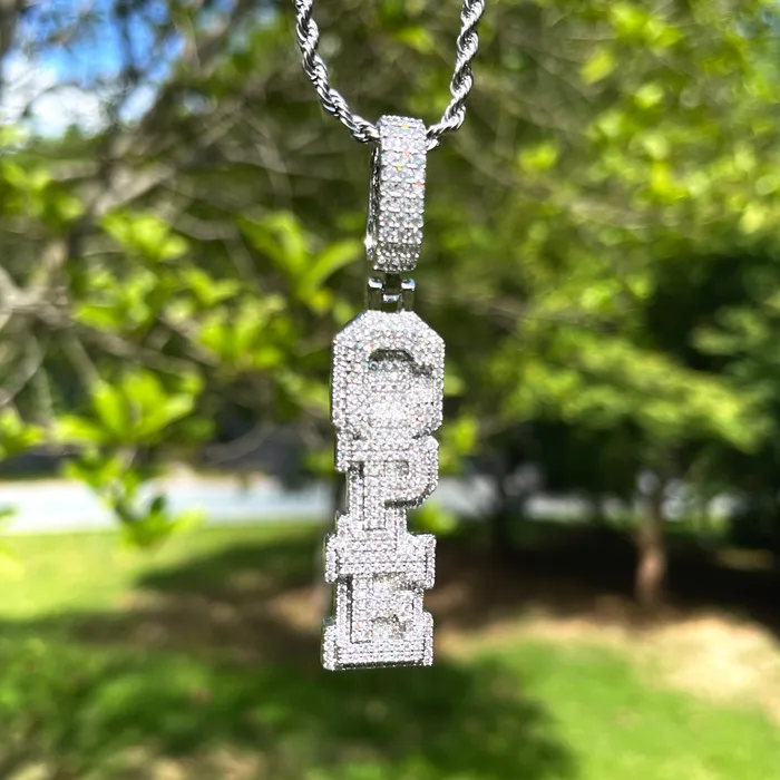 Stacked Letters Iced Out Personalized Custom Name Necklace Pendant Stacked Necklaces