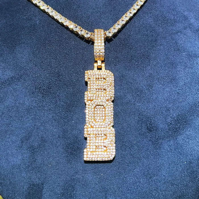 Stacked Letters Iced Out Personalized Custom Name Necklace Pendant Stacked Necklaces