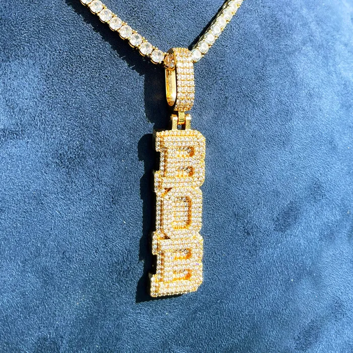 Stacked Letters Iced Out Personalized Custom Name Necklace Pendant Stacked Necklaces