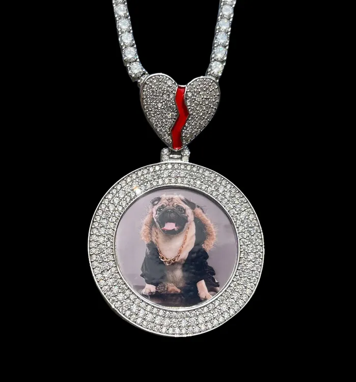 Triple Tennis Broken Heart Necklaces Triple Tennis Broken Heart Custom Photo Picture Pendant Necklace