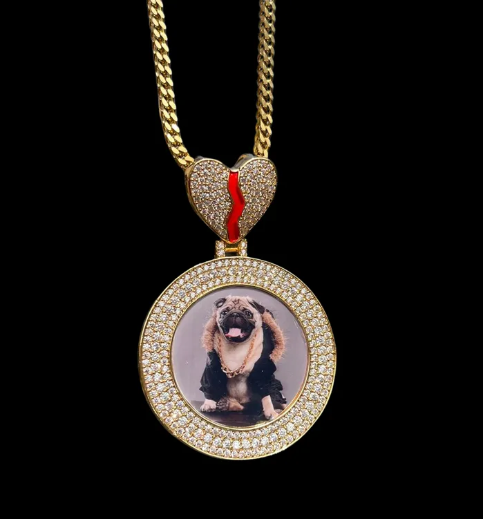 Triple Tennis Broken Heart Necklaces Triple Tennis Broken Heart Custom Photo Picture Pendant Necklace