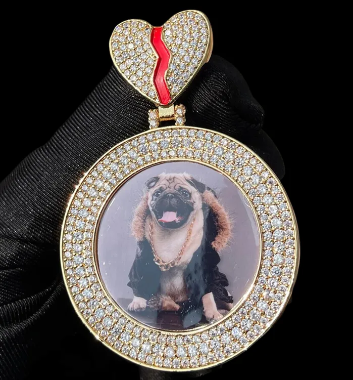 Triple Tennis Broken Heart Necklaces Triple Tennis Broken Heart Custom Photo Picture Pendant Necklace