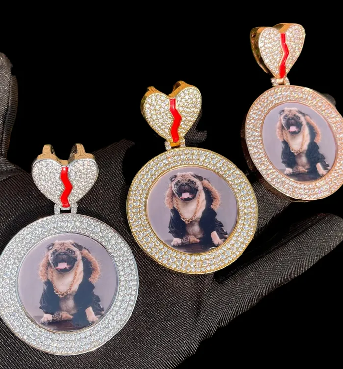 Triple Tennis Broken Heart Necklaces Triple Tennis Broken Heart Custom Photo Picture Pendant Necklace