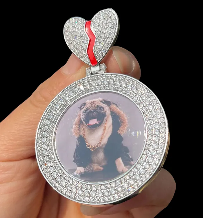 Triple Tennis Broken Heart Necklaces Triple Tennis Broken Heart Custom Photo Picture Pendant Necklace