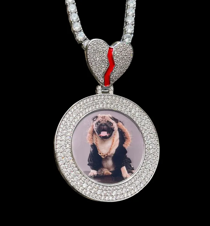 Triple Tennis Broken Heart Necklaces Triple Tennis Broken Heart Custom Photo Picture Pendant Necklace