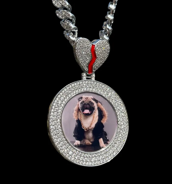 Triple Tennis Broken Heart Necklaces Triple Tennis Broken Heart Custom Photo Picture Pendant Necklace