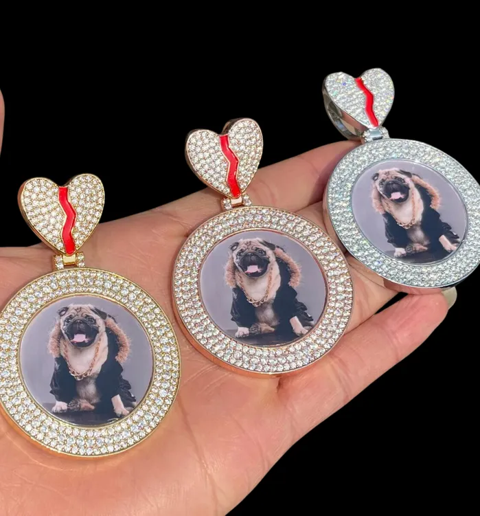 Triple Tennis Broken Heart Necklaces Triple Tennis Broken Heart Custom Photo Picture Pendant Necklace