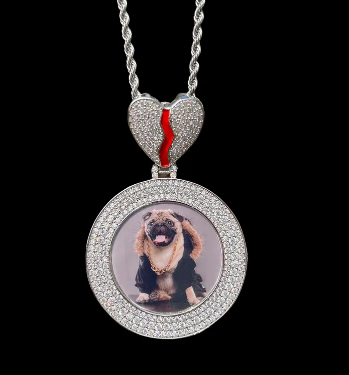 Triple Tennis Broken Heart Necklaces Triple Tennis Broken Heart Custom Photo Picture Pendant Necklace