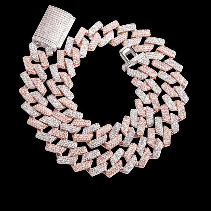 Two Tone 20MM Two Tone Rose Silver Miami Cuban Iced Out Diamond Necklace Chain Necklaces Two Tone 20MM Two Tone Rose Silver Miami Cuban Iced Out Diamond Necklace Chain Necklaces
