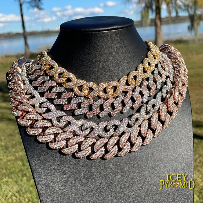 Two Tone 20MM Two Tone Rose Silver Miami Cuban Iced Out Diamond Necklace Chain Necklaces