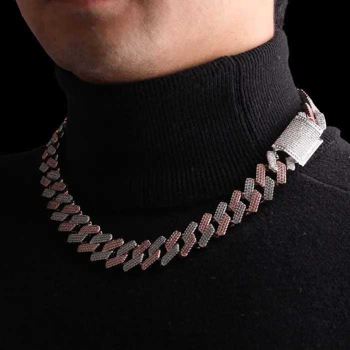 Two Tone 20MM Two Tone Rose Silver Miami Cuban Iced Out Diamond Necklace Chain Necklaces
