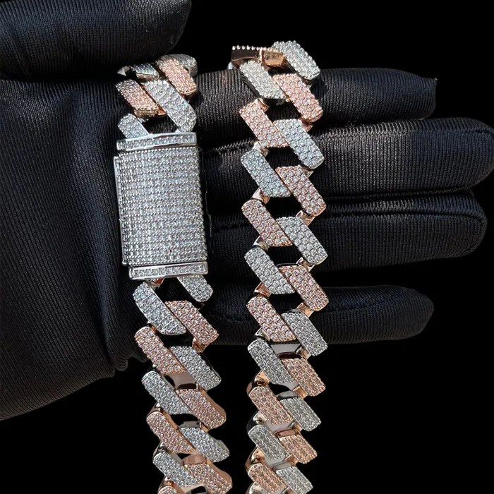 Two Tone 20MM Two Tone Rose Silver Miami Cuban Iced Out Diamond Necklace Chain Necklaces