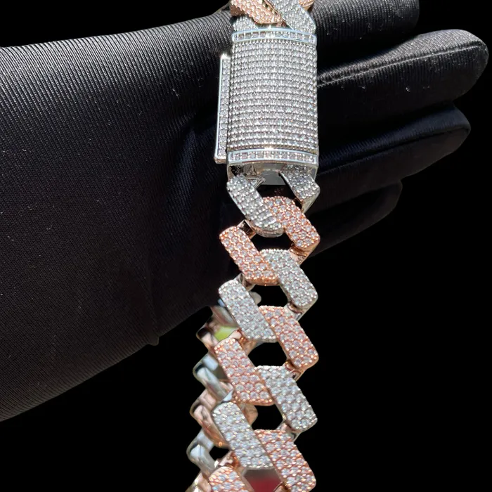 Two Tone 20MM Two Tone Rose Silver Miami Cuban Iced Out Diamond Necklace Chain Necklaces