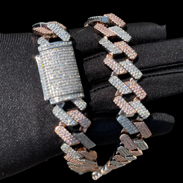 Two Tone 20MM Two Tone Rose Silver Miami Cuban Iced Out Diamond Necklace Chain Necklaces