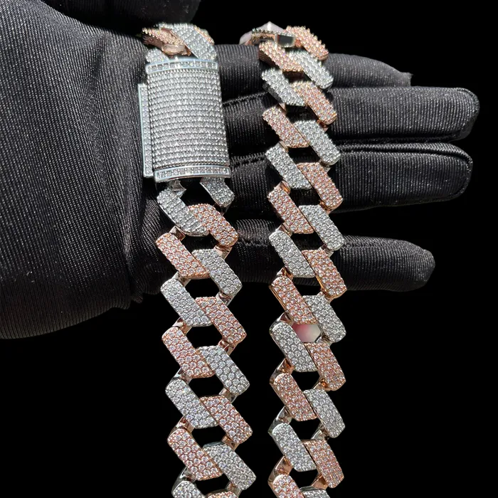 Two Tone 20MM Two Tone Rose Silver Miami Cuban Iced Out Diamond Necklace Chain Necklaces