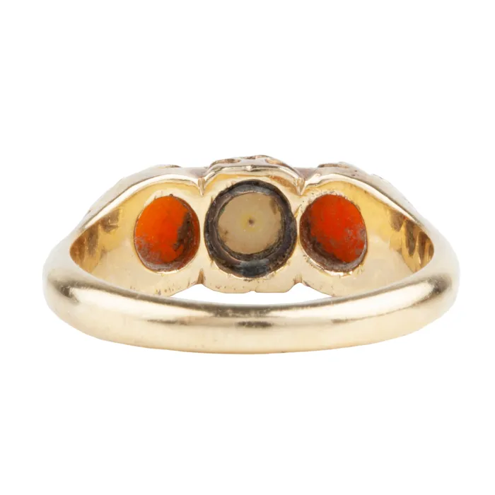 Victorian Coral and Pearl Ring Bell Bird Antiques Rings