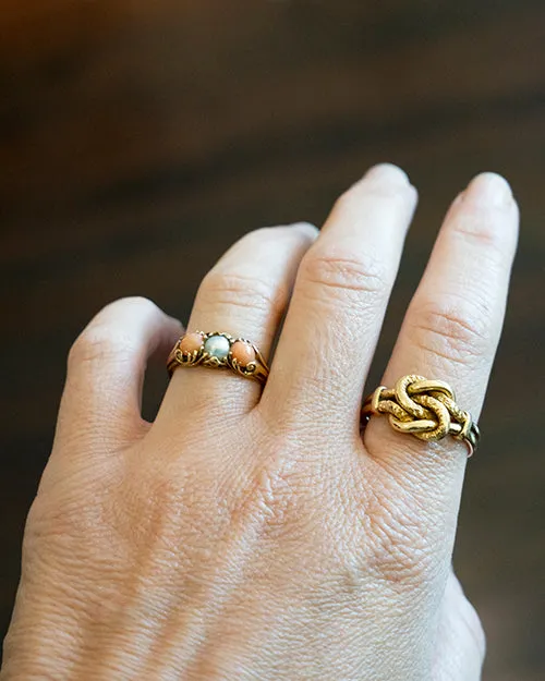 Victorian Coral and Pearl Ring Bell Bird Antiques Rings