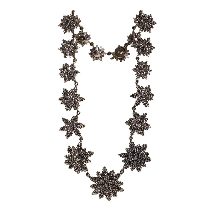 Victorian Era Cut Steel Edelweiss flower Necklace Bell Bird Antiques Necklaces